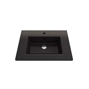 Ravenna 24.5 in. 1-Hole Matte Black Fireclay Rectangular Wall-Mounted Bathroom Sink with Overflow