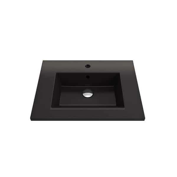 BOCCHI Ravenna 24.5 in. 1-Hole Matte Black Fireclay Rectangular Wall-Mounted Bathroom Sink with Overflow