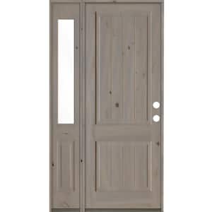 50 in. x 96 in. Rustic Knotty Alder 2 Panel Left-Hand/Inswing Clear Glass Grey Stain Wood Prehung Front Door w/Sidelite
