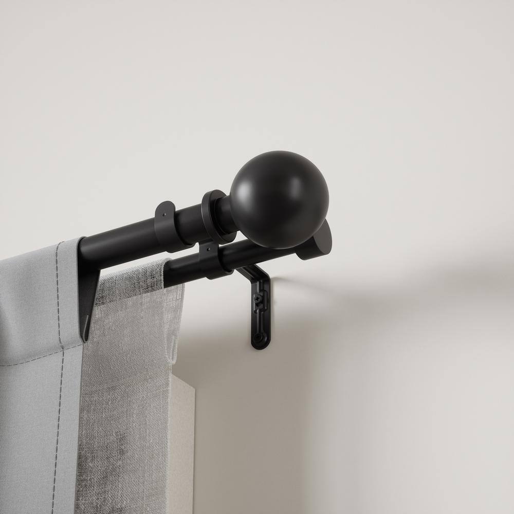 Black Steel Adjustable Double Curtain Rod with Ball Finials