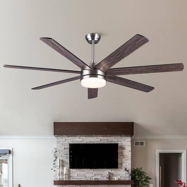 62 in. Smart Indoor Brushed Nickel Ceiling Fan with Remote, Voice and App Control, Integrated LED, 7 Plywood Blades
