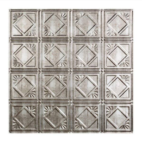 Fasade Traditional Style #4 2 ft. x 2 ft. Vinyl Lay-In Ceiling Tile in Crosshatch Silver
