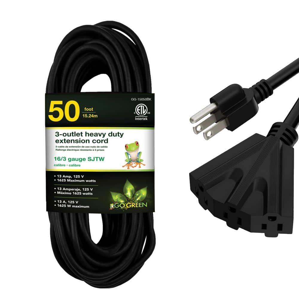 GG-15050BK 50 ft. 16/3 SJTW-A Outdoor Extension Cord with Tri-tap, Black price history on PriceWatchPro