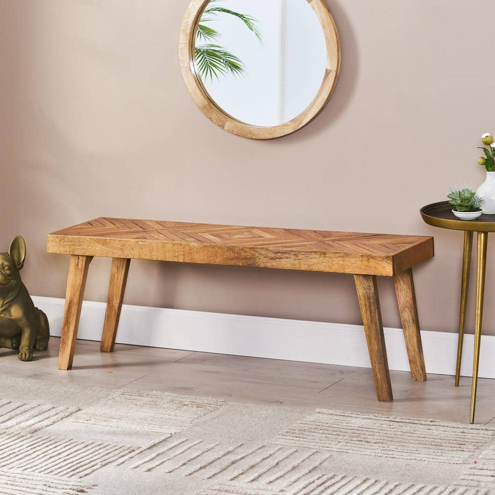 Burchett Modern Natural Brown 48 in. W x 14 in. D x 18 in. H Solid Wood Dining Bedroom Bench for Entryway