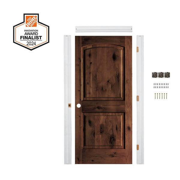 DIY 24 in. x 80 in. Alder Right-Hand Arch Top Red Mahogany Stain Wood Single Interior Door Kit w/ Quick Assemble Jamb