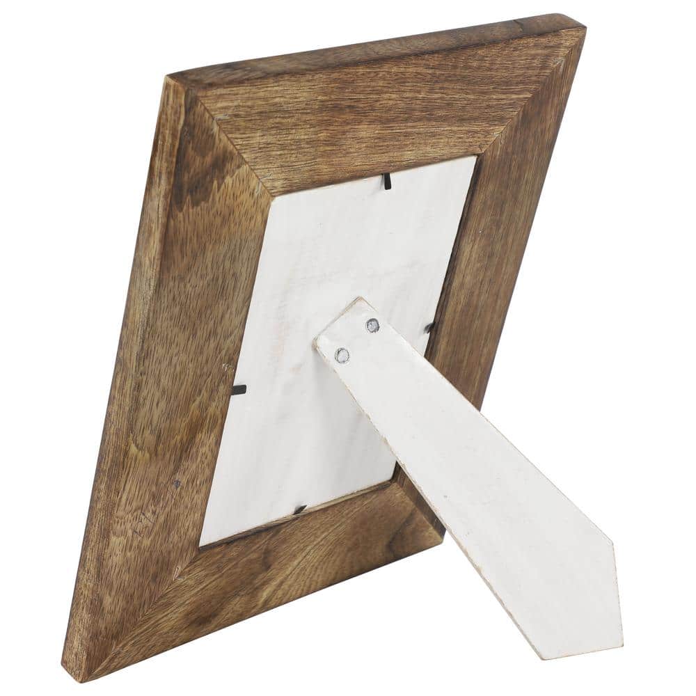 Hand-Carved White and Brown Wood 5x7 Photo Frame