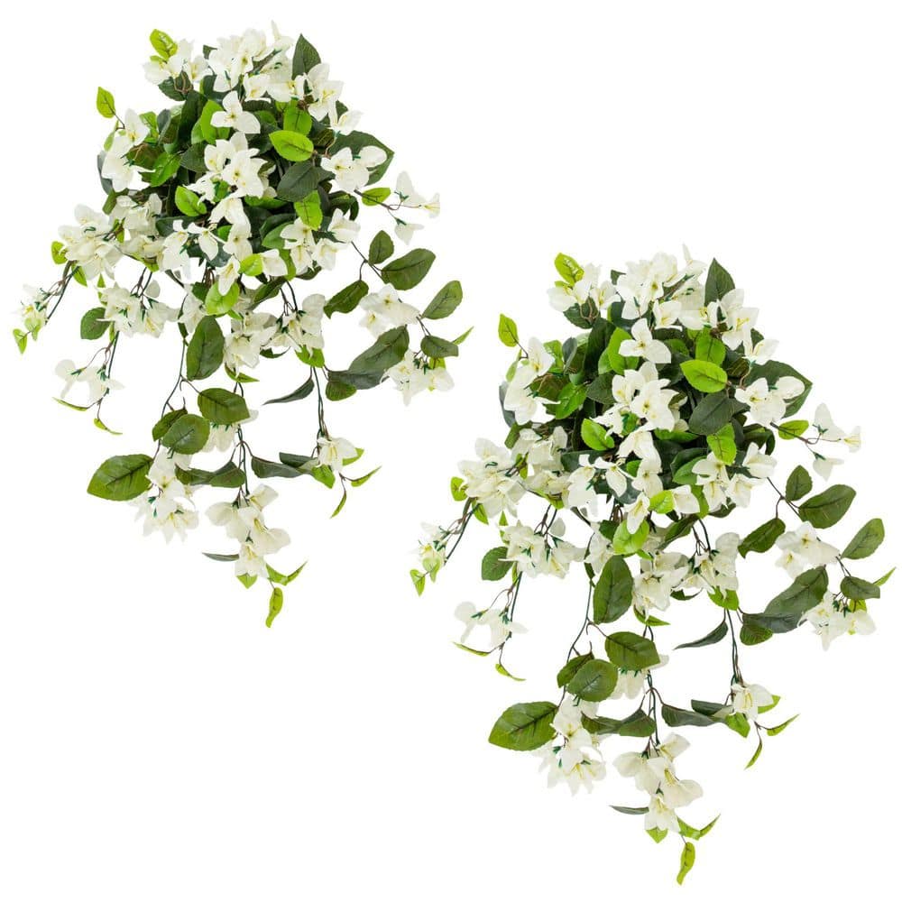 28 in. UV Resistant Artificial Bougainvillea Hanging Plant (Indoor/Outdoor) - (Set of 2), White price history on PriceWatchPro