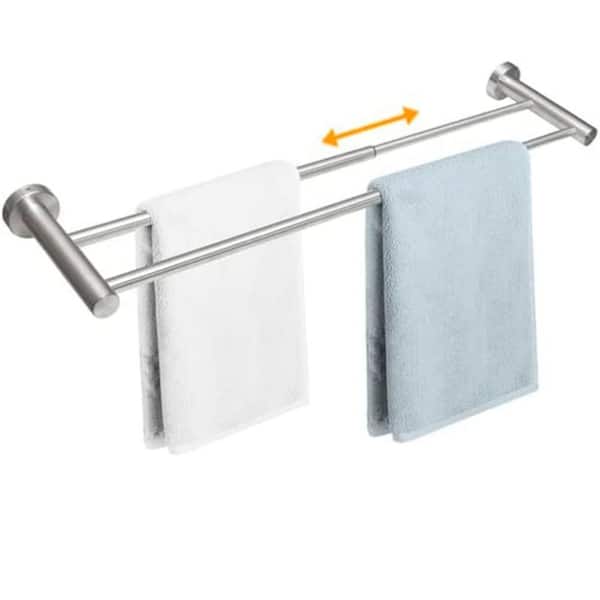 Dyiom Double Towel Racks for Bathroom - Adjustable 16in - 27in Bath Towel Racks for Bathroom Wall Mounted（Brushed Nickel）
