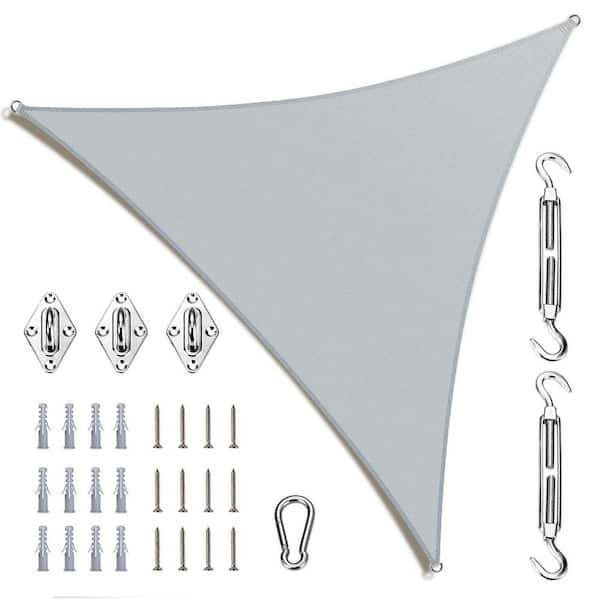 AMGO 14 ft. x 14 ft. x 14 ft. Triangle Sun Shade Sail with Hardware Kit-Gray
