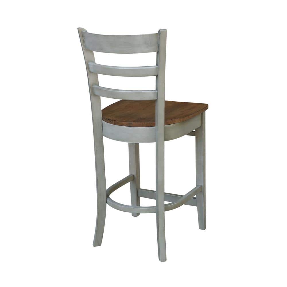 Emily Ladder Back Parawood Counter Stool - White & Heather Gray