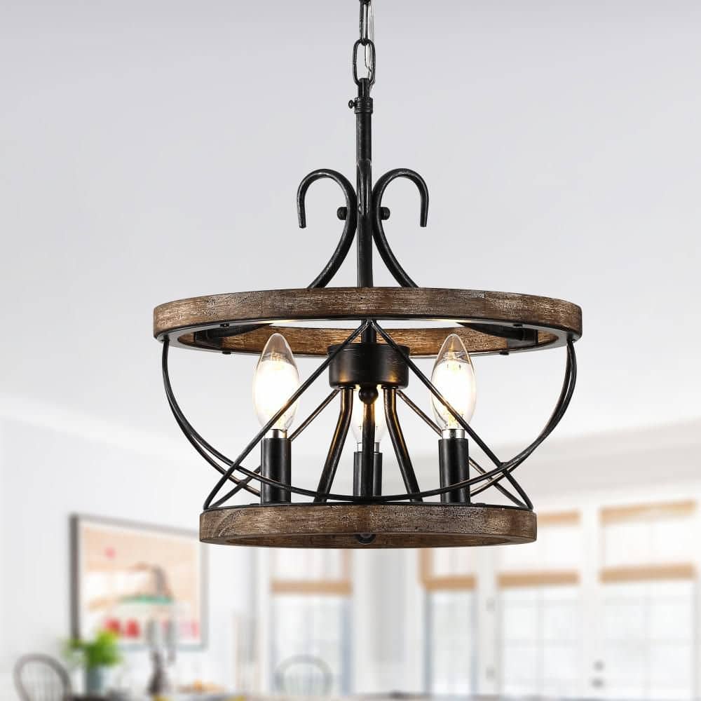 Oaks Aura Chica 3 Light 13 in. Weathered Wood Farmhouse Chandelier