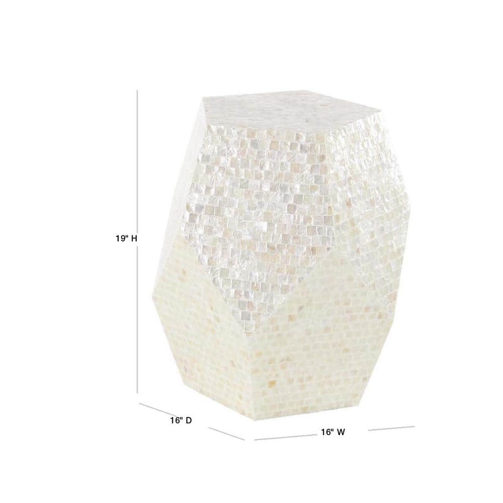 Elegant Cream Mosaic Shell & Wood Round Accent Table