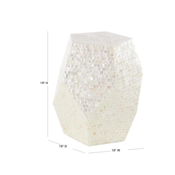 16 in. Cream Handmade Medium Hexagon Wood End Accent Table