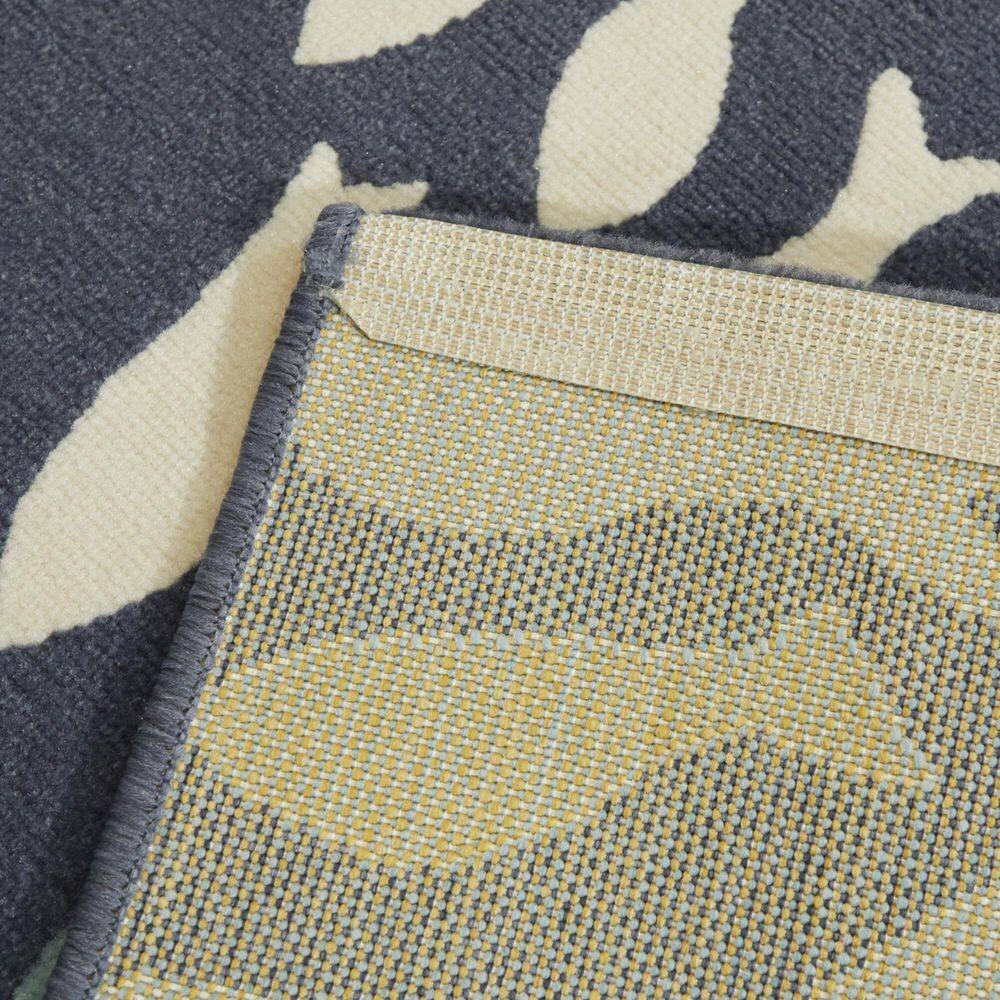 Navy and Cream Fish Pattern Rectangular Synthetic Kids Rug