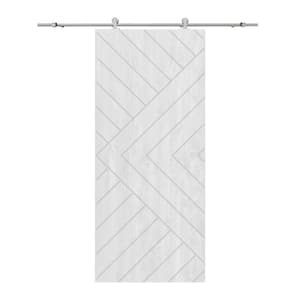 Chevron Arrow 30 in. x 80 in. Fully Assembled White Stained Wood Modern Sliding Barn Door with Hardware Kit