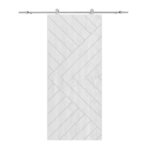 Chevron Arrow 34 in. x 80 in. Fully Assembled White Stained Wood Modern Sliding Barn Door with Hardware Kit