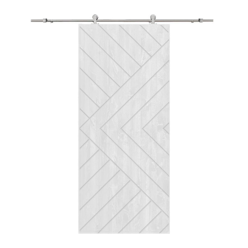 Chevron Arrow 34 in. x 96 in. Fully Assembled White Stained Wood Modern Sliding Barn Door with Hardware Kit price history on PriceWatchPro