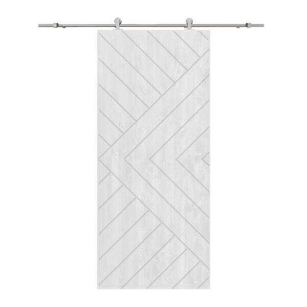 CALHOME Chevron Arrow 40 in. x 96 in. Fully Assembled White Stained Wood Modern Sliding Barn Door with Hardware Kit