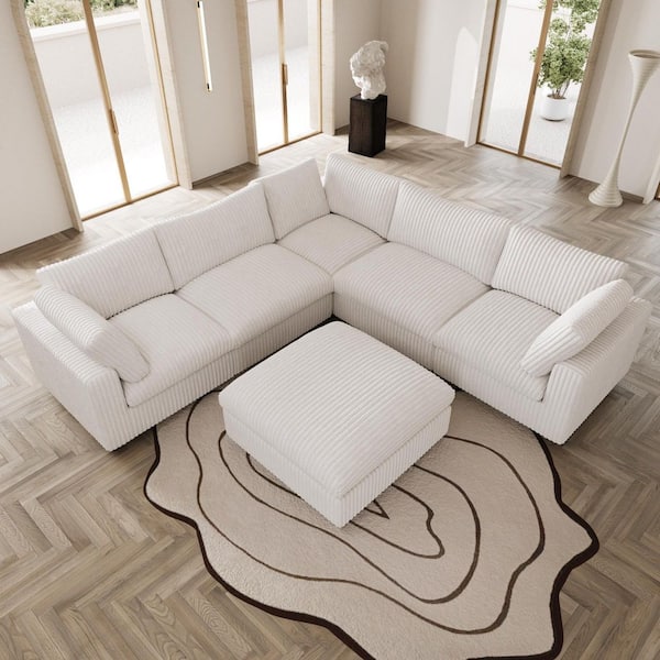 Unbranded 157.48 in. Square Arm 6-piece Rabbit Velvet Plush U-Shaped Free Combination Sectional Sofa with Ottoman in White