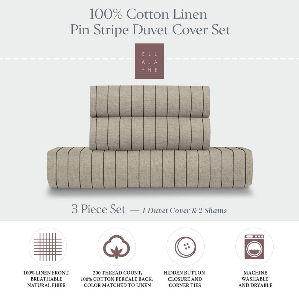 Natural Black Cotton Pinstripe King/Cal King Duvet Cover Set