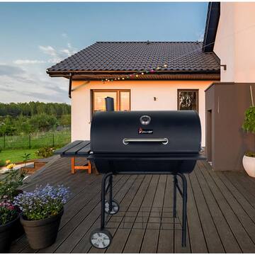 BARREL STYLE Charcoal Grill in BLACK WITH BUILT IN THERMOMETER