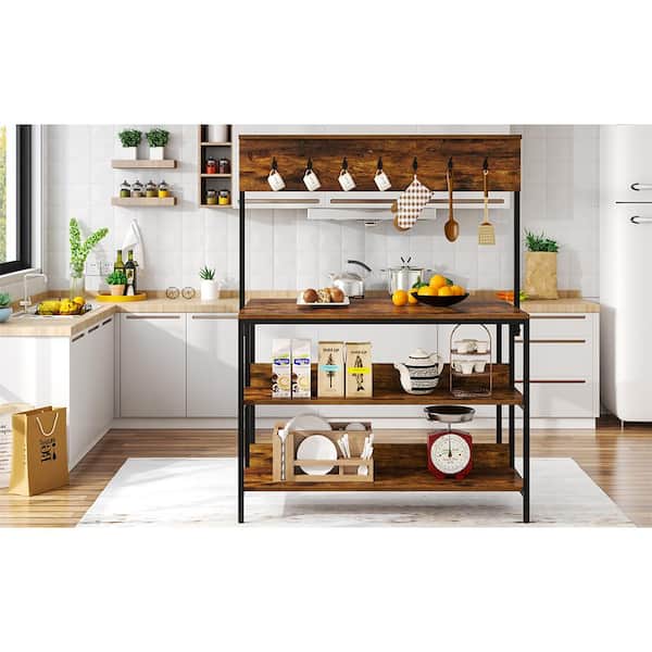 BYBLIGHT Keenyah Brown 6-Tier Kitchen Baker's Racks 1-Drawer and Double  Door Cabinet Metal Frame 31.5 in. x 15.7 in. x 66.9 in. BB-JW0164DT - The  Home Depot