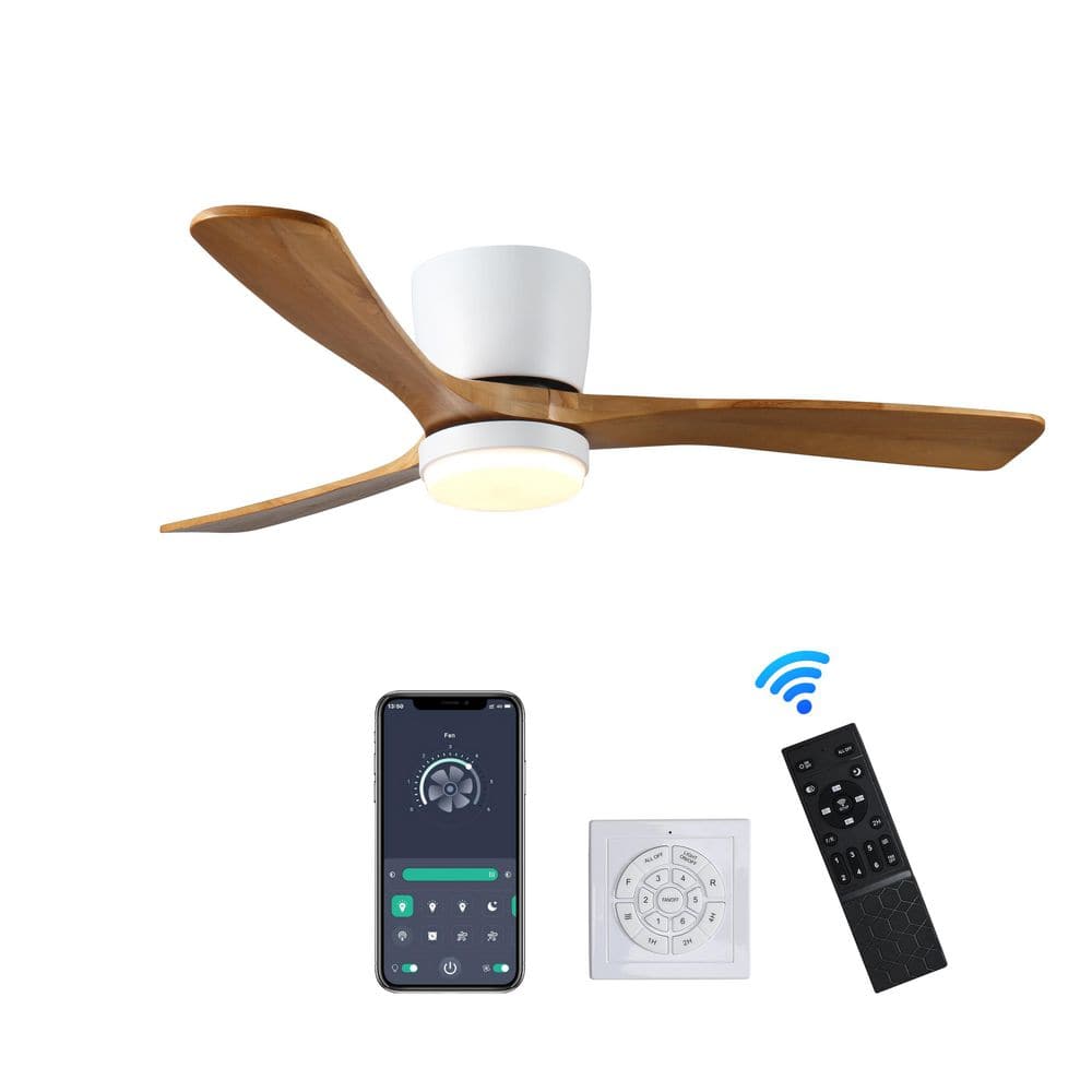 42 in. Indoor White Wood Ceiling Fan with Dimmable LED Light and Remote Control for Bedroom, Living Room, Dining Room