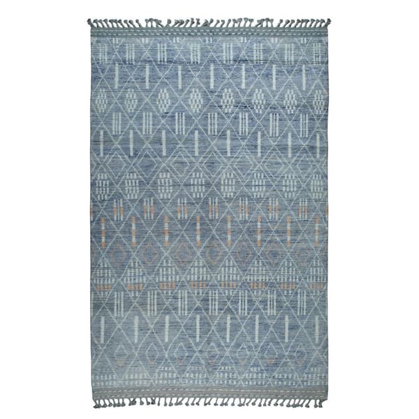 EORC Blue Hand-Knotted Wool Contemporary Marrakech Handspun, Stylish and Elegant Rug for Living, 6 ft. x 9 ft. Area Rug