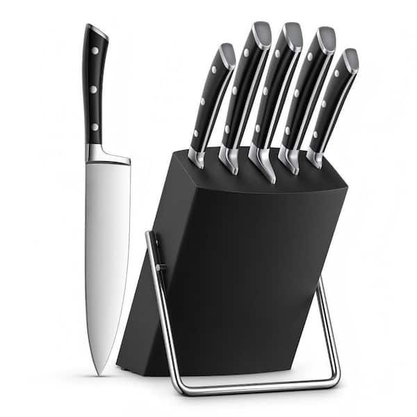 6-Piece Small Kitchen Knife Set with Block, German Stainless Steel Knives Set for Kitchen, Black