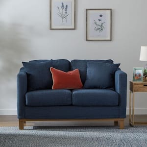 Kay 61 in. Navy Polyester Upholstered 2-Seater Track Arm Loveseat with Wood Base