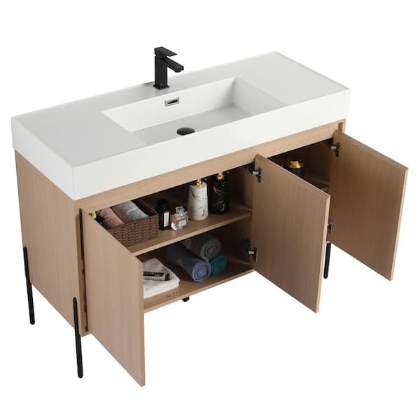 Crownpoint 48 in. Freestanding Single White Oak Bathroom Vanity with White Acrylic Sink Top Unassembled