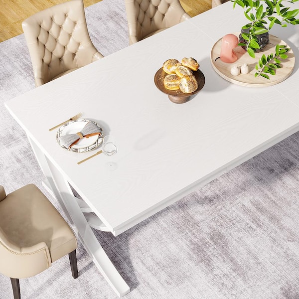 BYBLIGHT Roesler White Wood 78.7 in. W 4-Legs Rectangle Dining