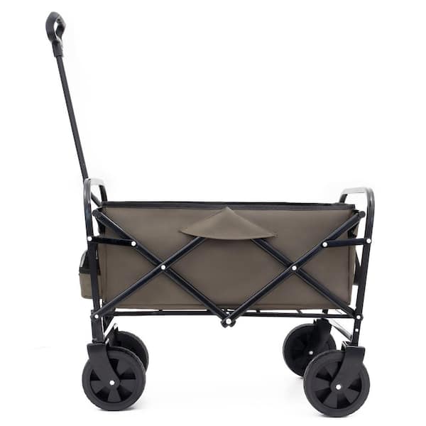5.2 cu. ft. Steel Garden Cart in Olive Green with 3-Pieces Plastic Liner Bag /Cover, Collapsible Foldable Wagon Cart