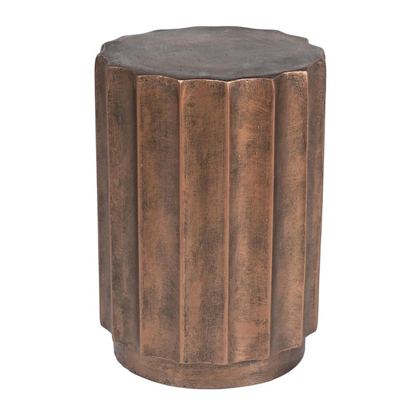LuxenHome Weathered Copper Concrete Round Indoor Outdoor Side and End Table