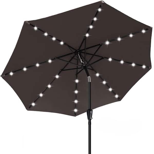 Unbranded 9 ft. Aluminum Pole Market Solar Push Button Tilt Patio Umbrella in Brown