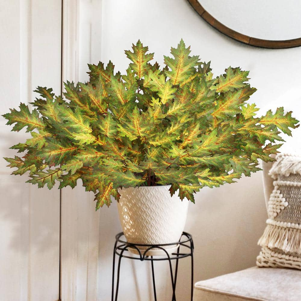 23 in. Orange Yellow Artificial Oak Leaf Stem Greenery Spray Foliage Branch (Set of 24)