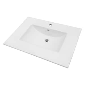 31-in. W x 22-in. D Drop-In Ceramic Vanity Top Rectangular Undermount Bathroom Sink Basin with Single Pre-drilled Hole