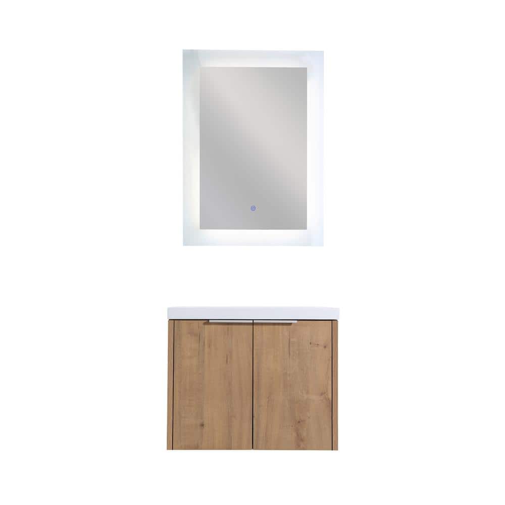24 in. W x 18 in. D x 19 in. H in Imitative Oak Brown Bath Vanity with Whit