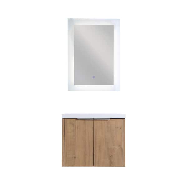 ARTCHIRLY 24 in. W x 18 in. D x 19 in. H in Imitative Oak Brown Bath Vanity with White Resin Top and Sink