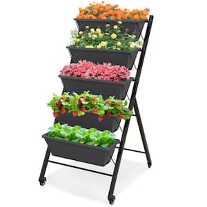 5-Layer Plastic Vertical Raised Garden Bed with Wheels Drainage Holes Freestanding Planter with Container Boxes