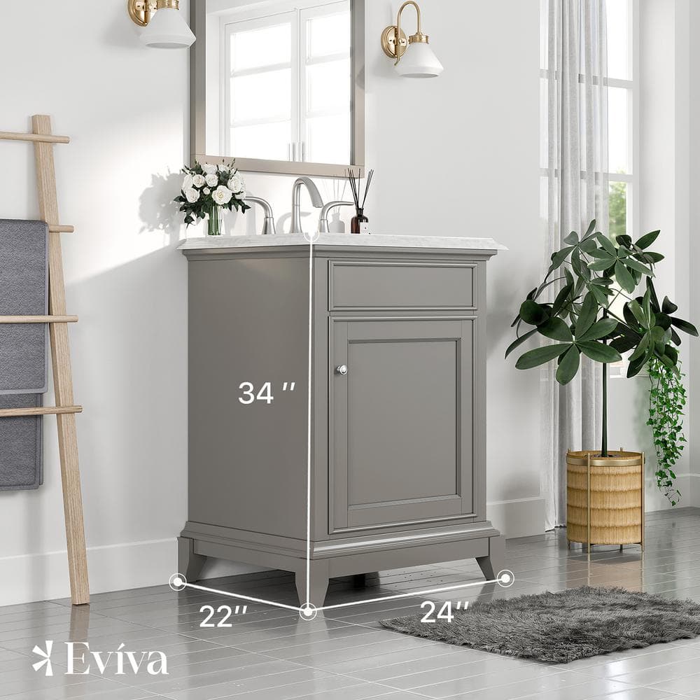 Elite Stamford 24" Gray Double Ogee Edge Freestanding Bathroom Vanity