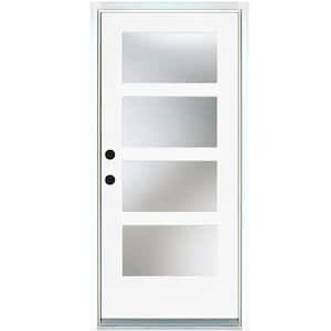 36 in. x 80 in. Smooth White Right-Hand Inswing Full-Lite 4-Lite SDL Frosted Finished Fiber Glass Prehung Front Door