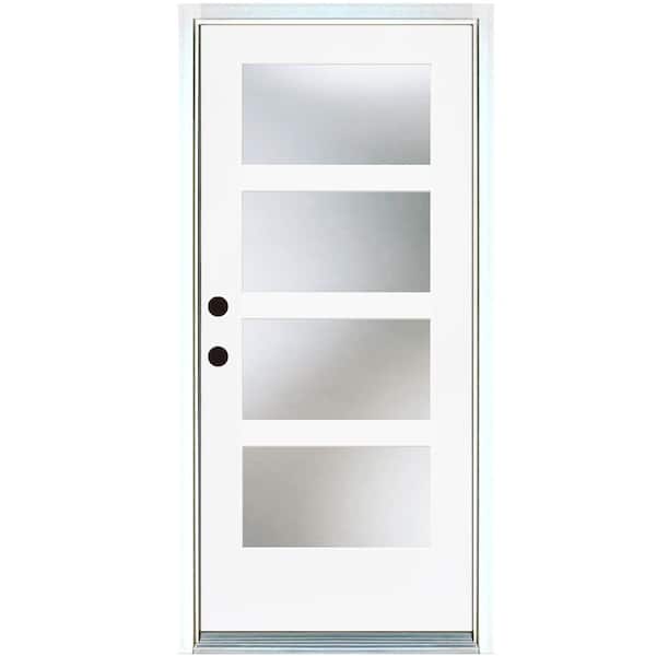 MP Doors 36 in. x 80 in. Smooth White Right-Hand Inswing Full-Lite 4-Lite SDL Frosted Finished Fiber Glass Prehung Front Door