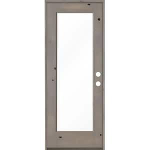 30 in. x 80 in. Rustic Knotty Alder Full-Lite Left-Hand/Inswing Clear Glass Grey Stain Single Wood Prehung Front Door