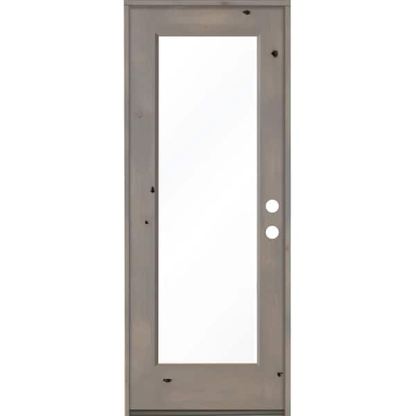 Krosswood Doors 30 in. x 80 in. Rustic Knotty Alder Full-Lite Left-Hand/Inswing Clear Glass Grey Stain Single Wood Prehung Front Door