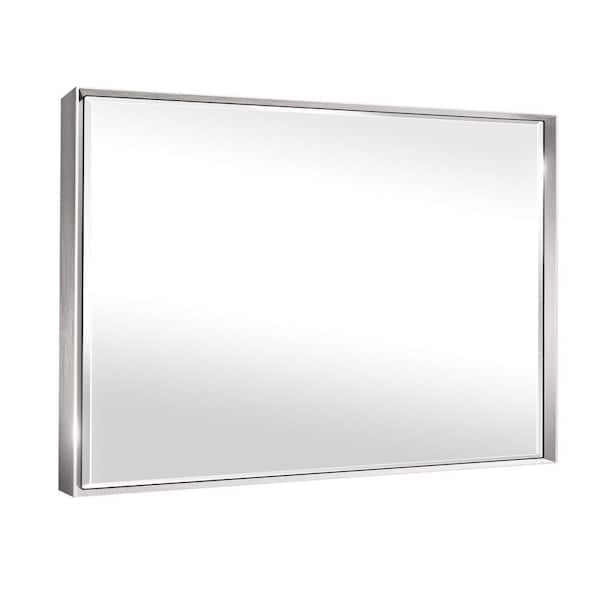 QueenFun 48 in. W x 30 in. H Framed Rectangular Beveled Edge Bathroom Vanity Wall Mount Mirror in Brushed Silver