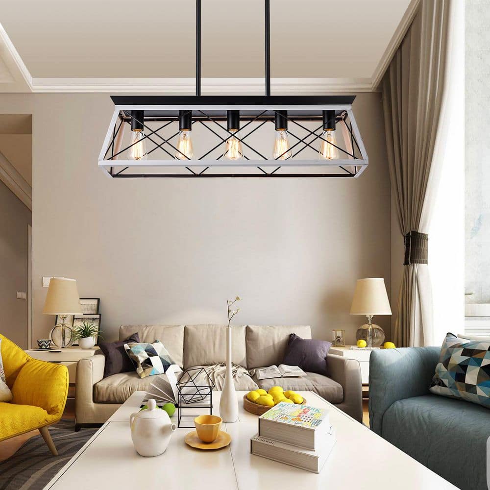 5 Light White Farmhouse Chandelier for Dining Room, Living Room with no bulbs include price history on PriceWatchPro