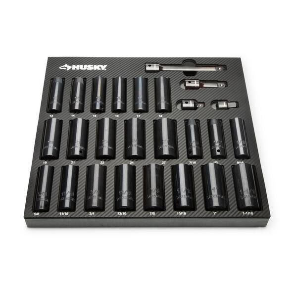 Husky 1/2 in. Drive SAE/Metric Deep Impact Socket Set in EVA Foam (26-Piece)