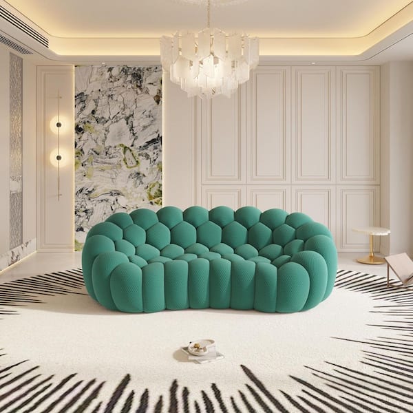 98.43 in. Wide Slope Arm Polyester 3D Honeycomb Curved Accent Recliner Sofar with Full Assembly in Green