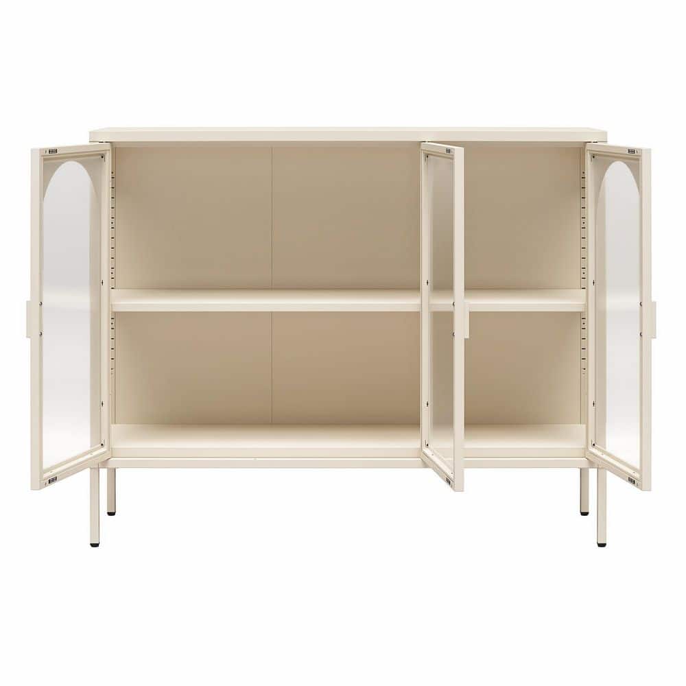 Parchment Steel Accent Cabinet with Adjustable Shelving and Glass Doors